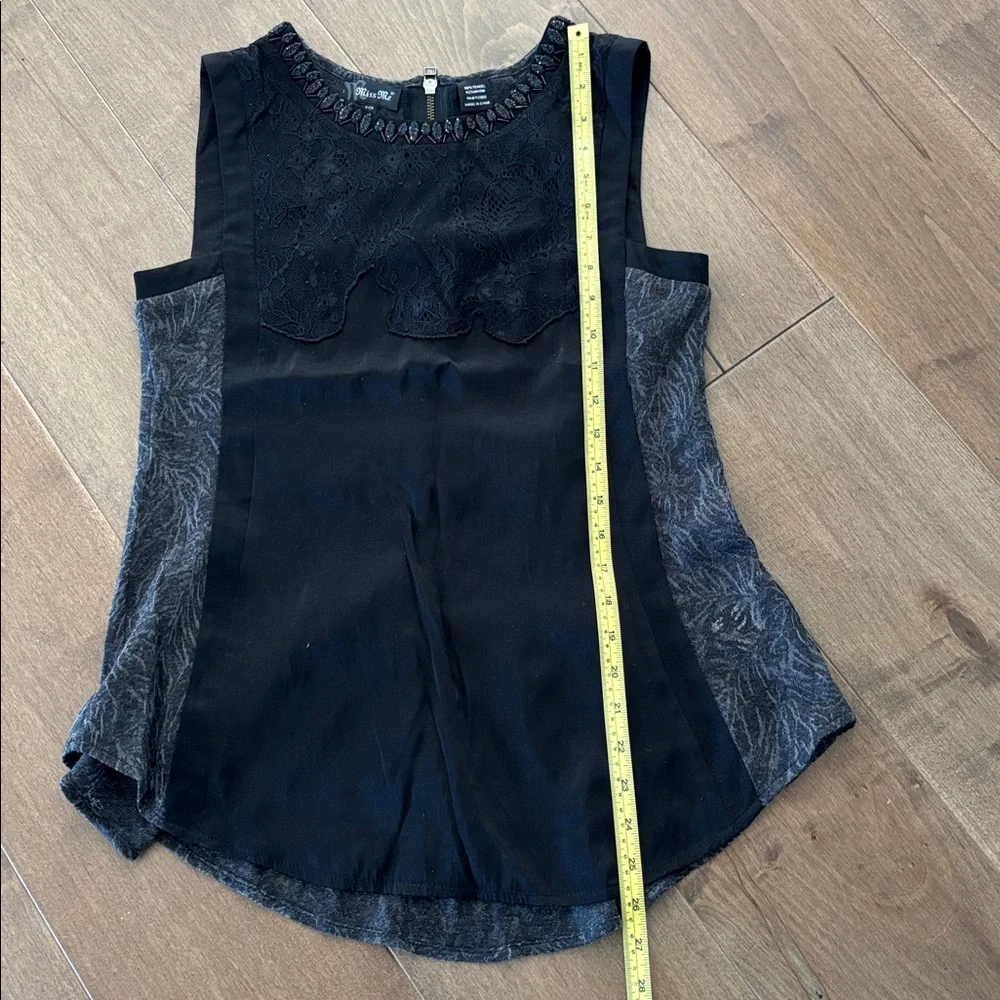 Miss Me Elegant Black Sleeveless Peplum Top with beaded and lace detail, size M - Picture 10 of 10